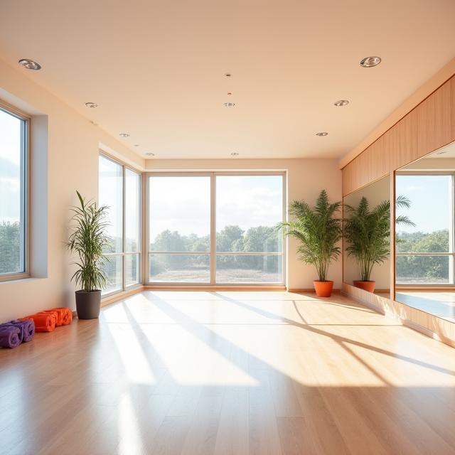 Spacious group fitness studio for classes